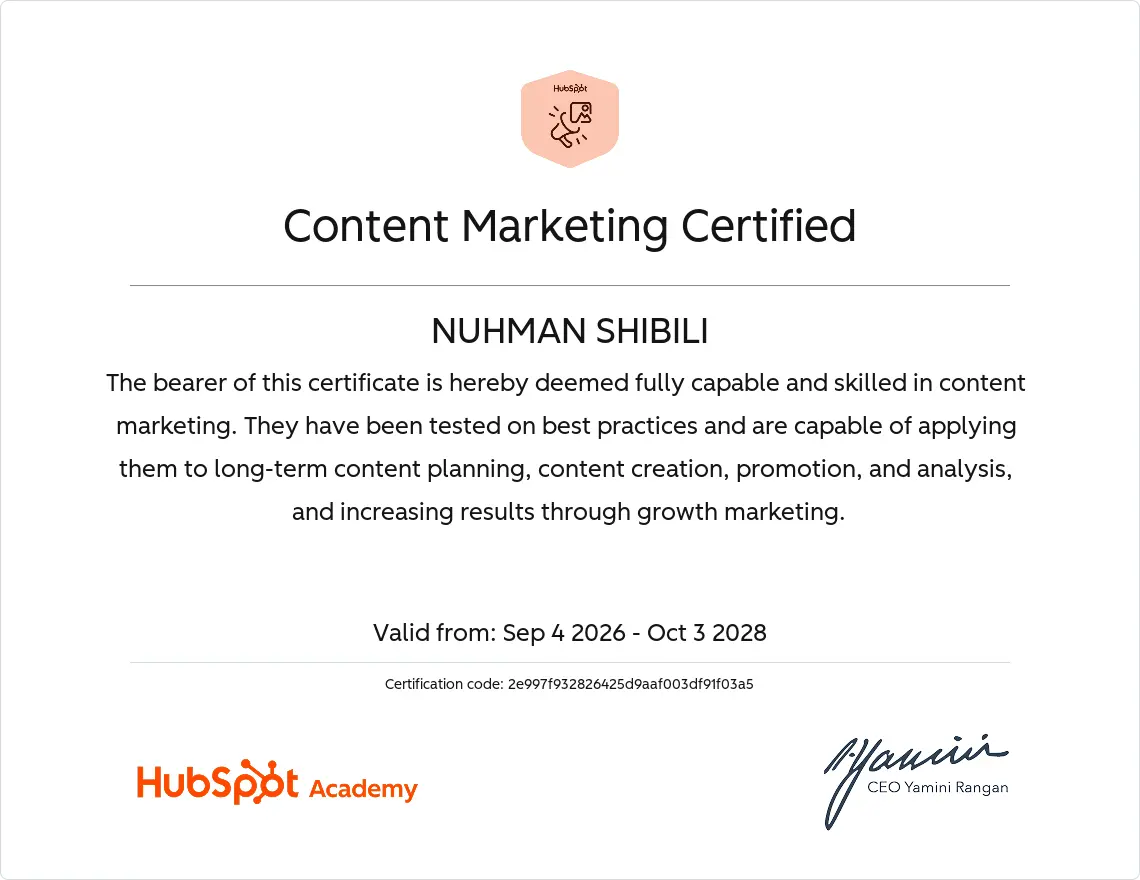 hubspot certificate in content marketing service by best digital marketing strategist in malappuram