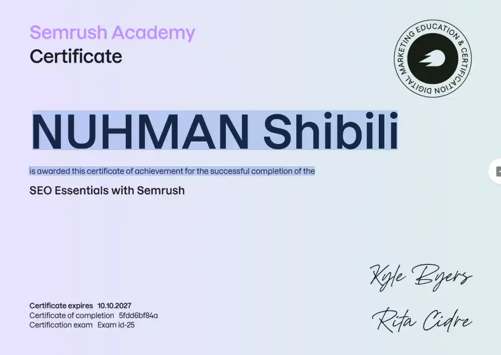 semrush certificate
